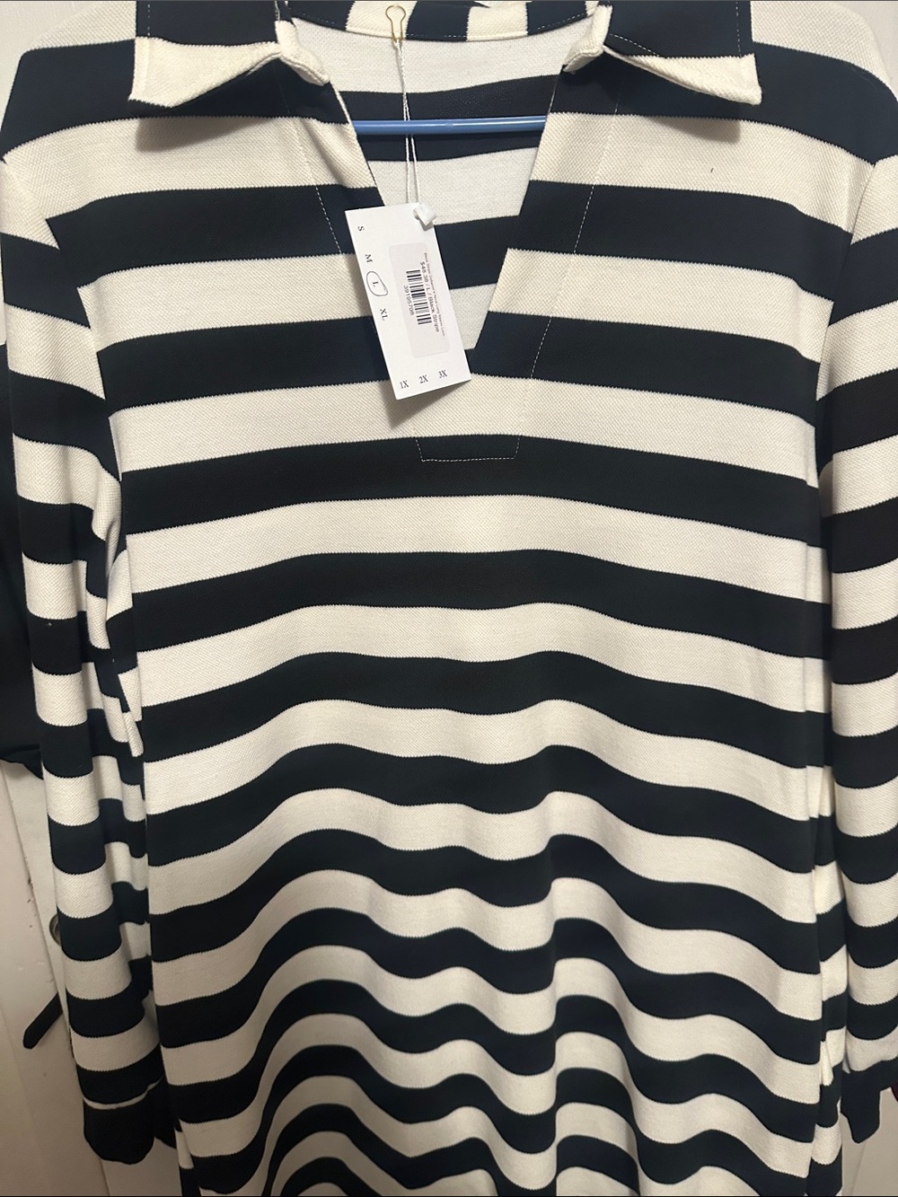 Striped Collared Knit Top - Black & White